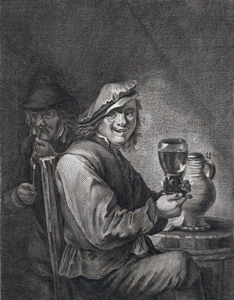 drinking and smoking, man, glas, jug, pipe, pipe, barrel, 17th century, dutch, belgium, interior,