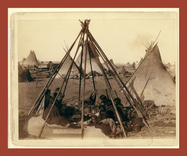 Home of Mrs. American Horse. Visiting squaws at Mrs. A's home in hostile camp, John C. H. Grabill