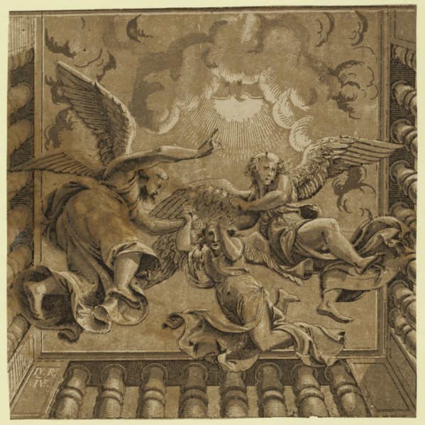 Ceiling with three angels, between ca. 1515 and 1535, Carpi, Ugo da, 1480-approximately 1532