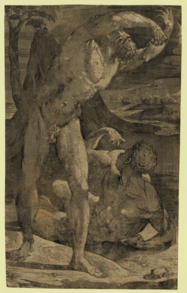 Two nude men: one standing, one reclining, between 1500 and 1551, Beccafumi, Domenico, 1486-1551