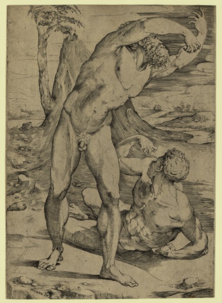 Two nude men: one standing, one reclining, between 1500 and 1551, Beccafumi, Domenico, 1486-1551