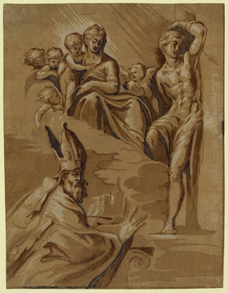 The Virgin, St. Sebastian and a holy bishop, Carpi, Ugo da, 1480 approximately 1532, Date Created