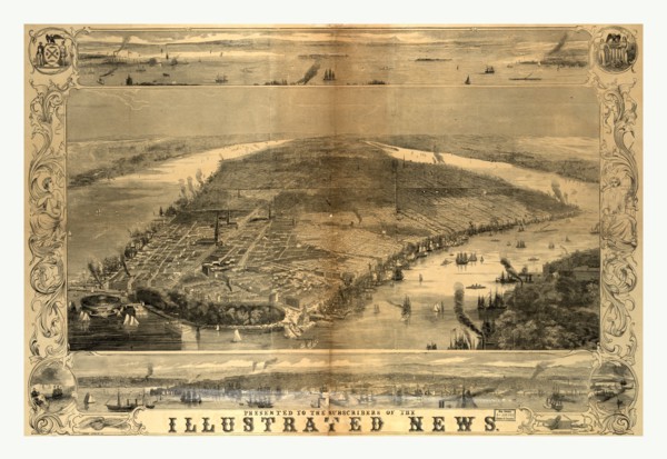 Bird's eye view of the city of New York, 19th century, US, USA, America