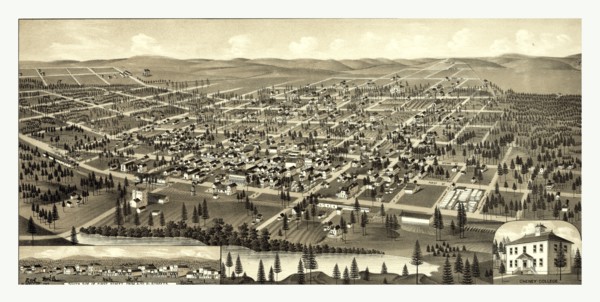 Bird's Eye View of Cheney, Wash. Ter., County seat of Spokane County. 1884, US, USA, America
