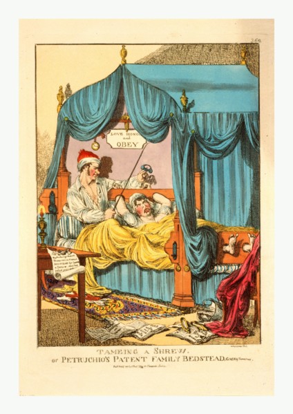 Tameing [i.e. taming] a shrew. Or Petruchio's patent family bedstead, gags & thumscrews, Tameing a