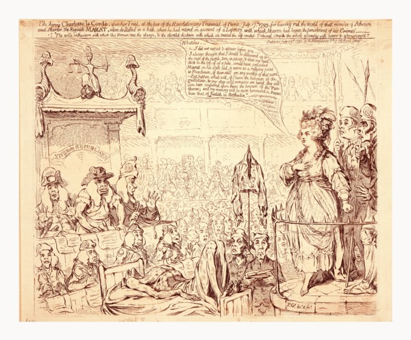 The heroic Charlotte la Corday, upon her trial, at the bar of the revolutionary tribunal of Paris,