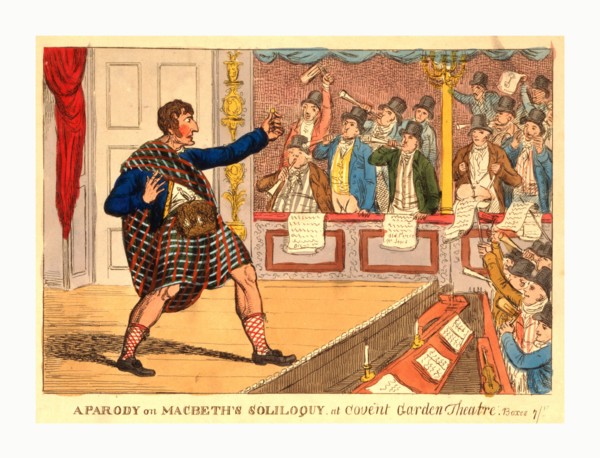 A parody on Macbeth's soliloquy at Covent Garden Theatre, engraving 1809, Kemble as Macbeth, in