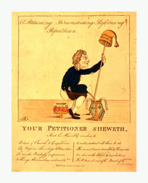 A petitioning, remonstrating, reforming, republican, R.S., 1782, a Republican squatting over an