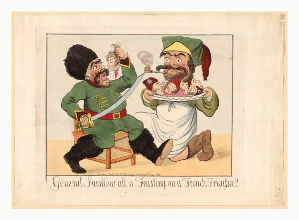 General Swallow all o feasting on a French fricassee, Holland, William, active 1782-1817, engraving