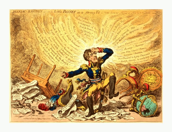 Maniac-raving's or Little Boney in a strong fit, Gillray, James, 1756-1815, engraver, London, 1803,