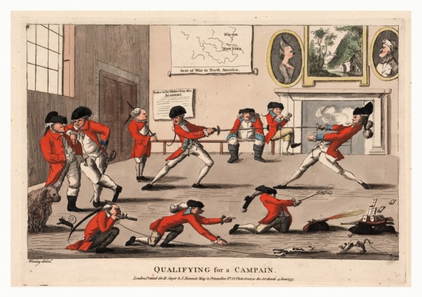 Qualifying for a campain, an interior view of a room at a military academy in which British
