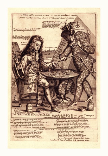 De ridder der Louisen doende de revu over zyne troupen, Goldsmit, Fredrich, artist, en sanguine