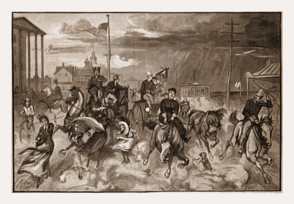 A STORM AT LONG BRANCH, DRAWN BY JAMES E. KELLY., 1880, 19th century engraving, USA, America
