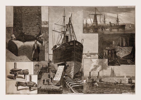 THE OBELISK, THE PROCESS OF REMOVAL FROM THE " DESSOUG.", FROM SKETCHES BY F. S. COZZENS., 1880,