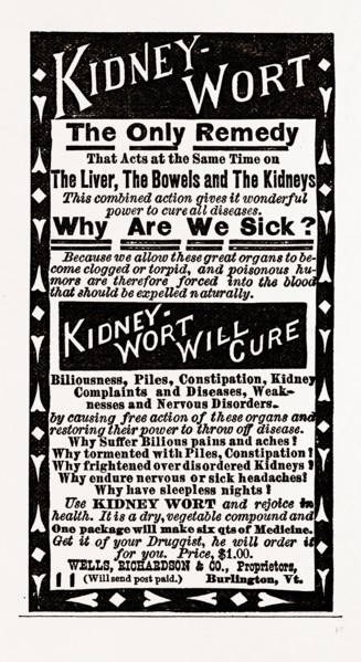 Kidney Wort, 1880, USA, America, 19th century engraving