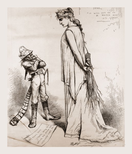 AS SOLID AND DEFIANT AS EVER., 1880, 19th century engraving, USA, America