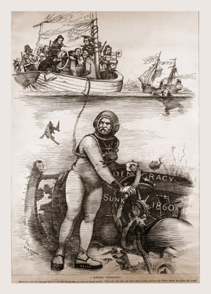 Democracy sunk 1860, 19th century engraving, USA, America