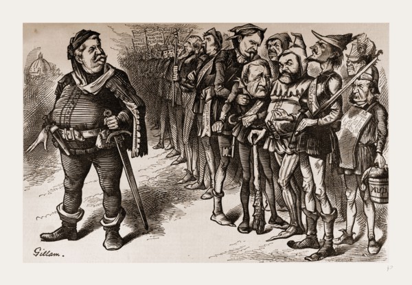 FALSTAFF HANCOCK AND HIS RAGGED REGIMENT., 1880, 19th century engraving, USA, America