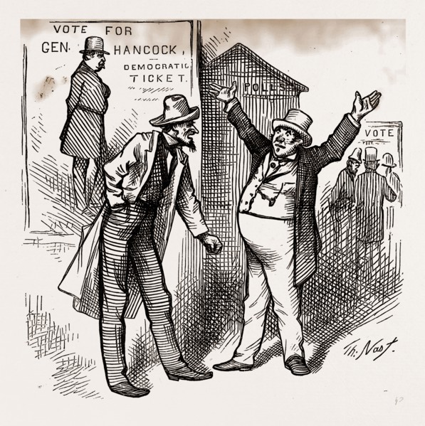 Robbing him of his good name, USA, America, 19th century engraving