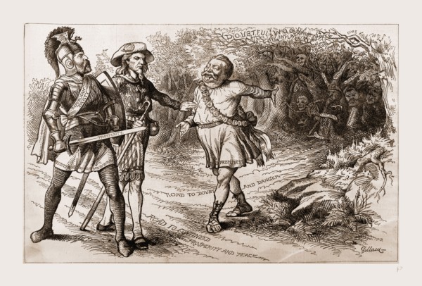 THE NEW PILGRIM'S PROGRESS., 1880, 19th century engraving, USA, America