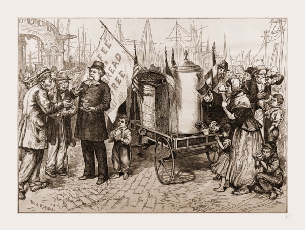 DR. KENNION'S STREET COFFEE-URN CART-A GOOD TEMPERANCE MOVEMENT.-DRAWN BY W. A. ROGERS., 1880, 19th