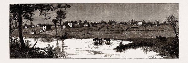 MELBOURNE, FROM A SKETCH MADE IN 1838", 19th century engraving, Australia