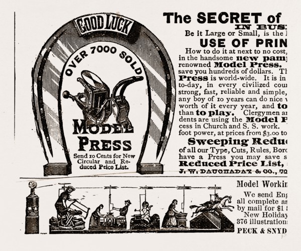 The secret of good luck, 1880, 19th century engraving, USA, America