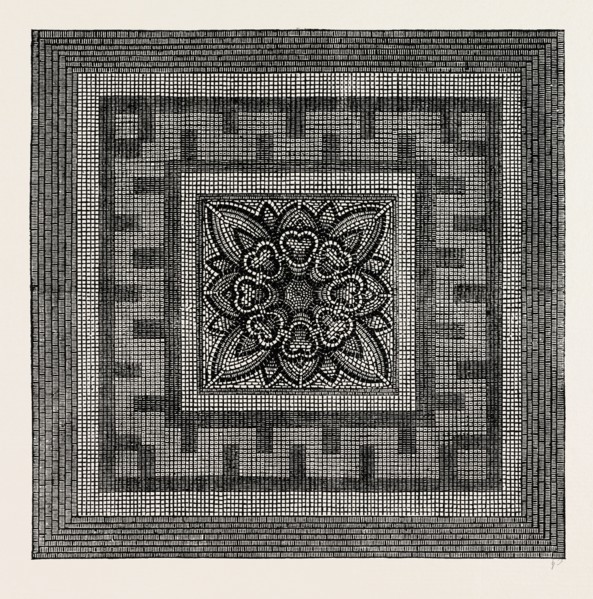 ANCIENT ROMAN PAVEMENT FOUND IN THREADNEEDLE STREET, 1841. London, UK, 19th century engraving