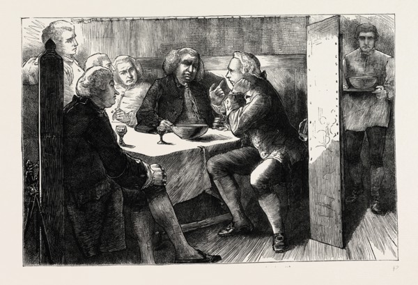 AN EVENING WITH DR. JOHNSON AT THE MITRE, London, UK, 19th century engraving