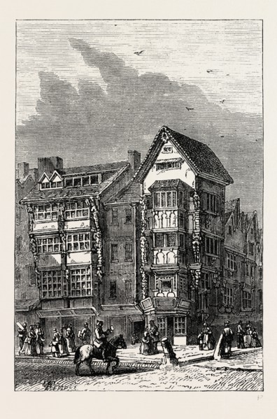 IZAAK WALTON'S HOUSE. London, UK, 19th century engraving