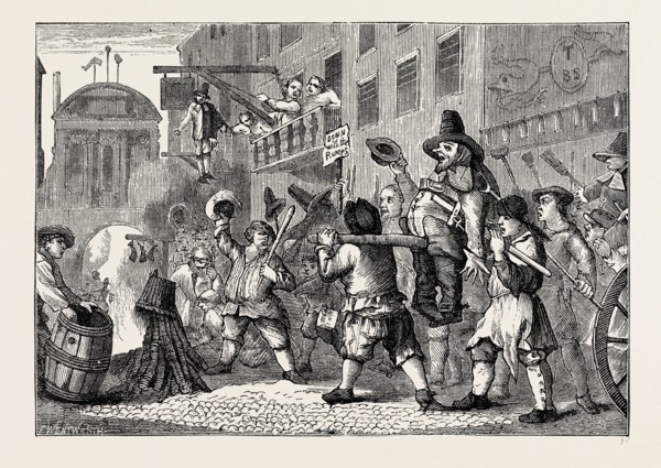 ROASTING THE RUMPS IN FLEET STREET. London, UK, 19th century engraving