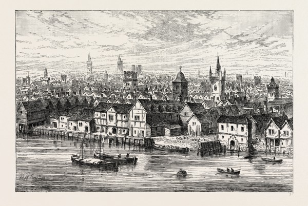 THE STEEL YARD AND NEIGHBOURHOOD IN 1540. London, UK, 19th century engraving