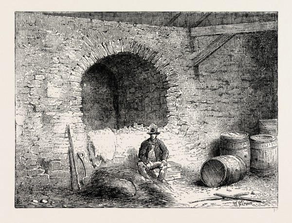 ROMAN WALL ON TOWER HILL, London, UK, 19th century engraving
