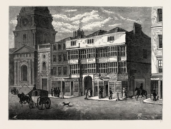 THE WHITE HART, BISHOPSGATE STREET, IN 1810. London, UK, 19th century engraving