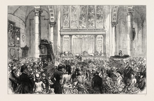 THE FLOWER SERMON IN ST. CATHERINE CREE CHURCH. London, UK, 19th century engraving