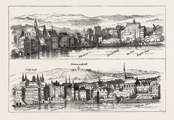 THE STRAND 714.0M THE THAMES, SIXTEENTH CENTURY. London, UK, 19th century engraving