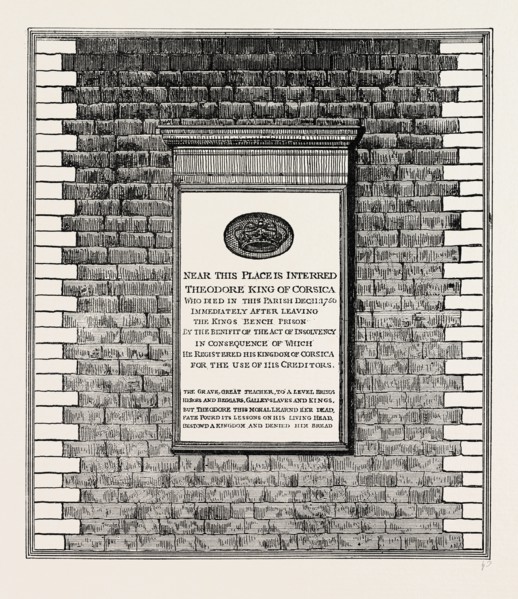 KING THEODORE'S MONUMENT. London, UK, 19th century engraving