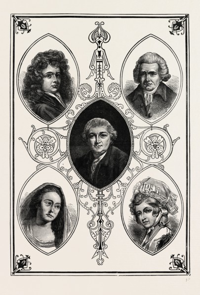DRURY LANE CELEBRITIES. Betterson, Mrs. Pritchard, Garrick, Macklin, Mrs. Robinson, London, UK,