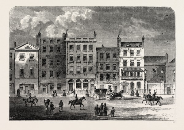 OLD HOUSES IN PALL MALL, ABOUT 1830, London, UK, 19th century engraving