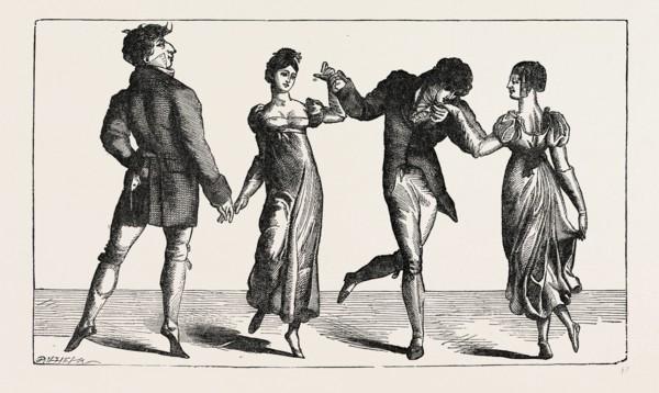 The first quadrille danced at Almack's,  London, UK, 19th century engraving