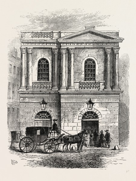 ENTRANCE TO THE OLD OPERA HOUSE, 1800. London, UK, 19th century engraving