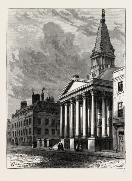 ST. GEORGE'S CHURCH, BLOOMSBURY, London, UK, 19th century engraving