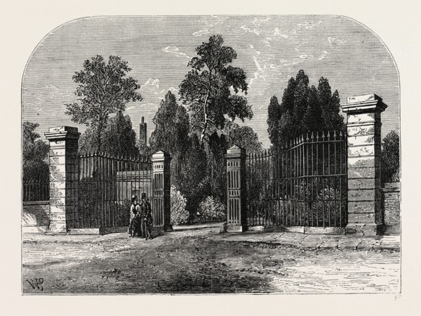 ENTRANCE TO BROMPTON CEMETERY. London, UK, 19th century engraving