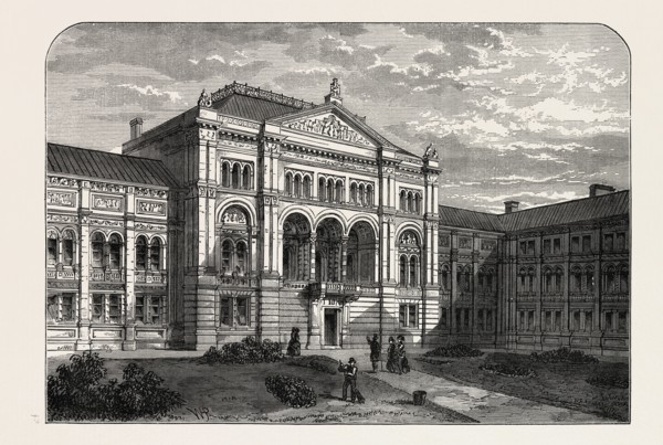 The court of the South Kensington Museum, London, UK, 19th century engraving