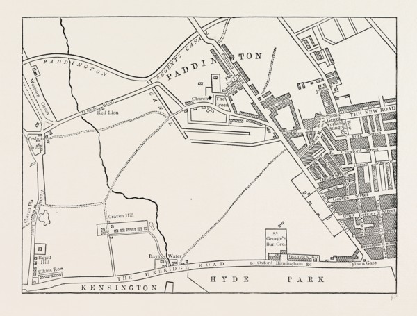 MAP OF PADDINGTON, IN 1815. London, UK, 19th century engraving