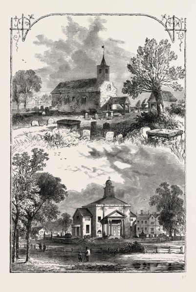 PADDINGTON CHURCH: 1750 AND 1805, London, UK, 19th century engraving