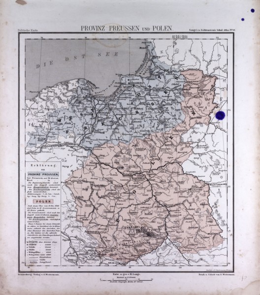 Germany, Prussia, Poland, atlas by Th. von Liechtenstern and Henry Lange, antique map 1869