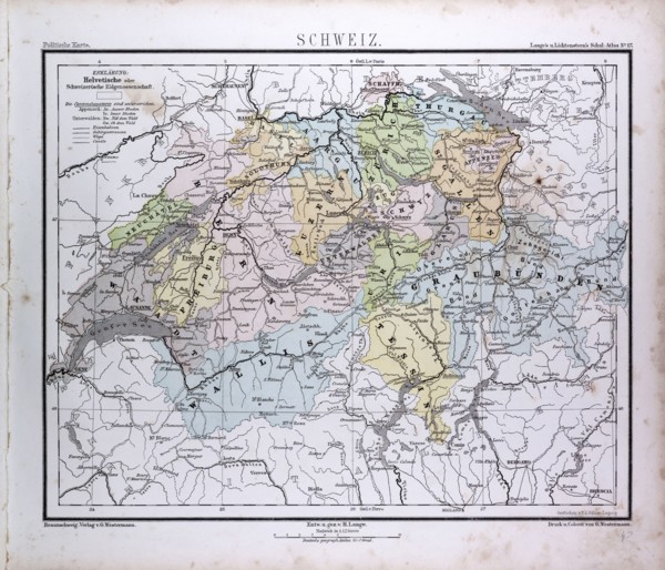Switzerland, atlas by Th. von Liechtenstern and Henry Lange, antique map 1869