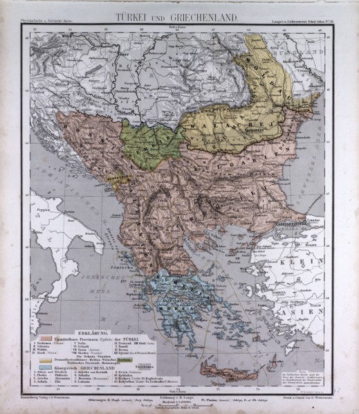 Turkey and Greece, atlas by Th. von Liechtenstern and Henry Lange, antique map 1869