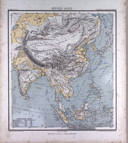 Asia, atlas by Th. von Liechtenstern and Henry Lange, antique map 1869